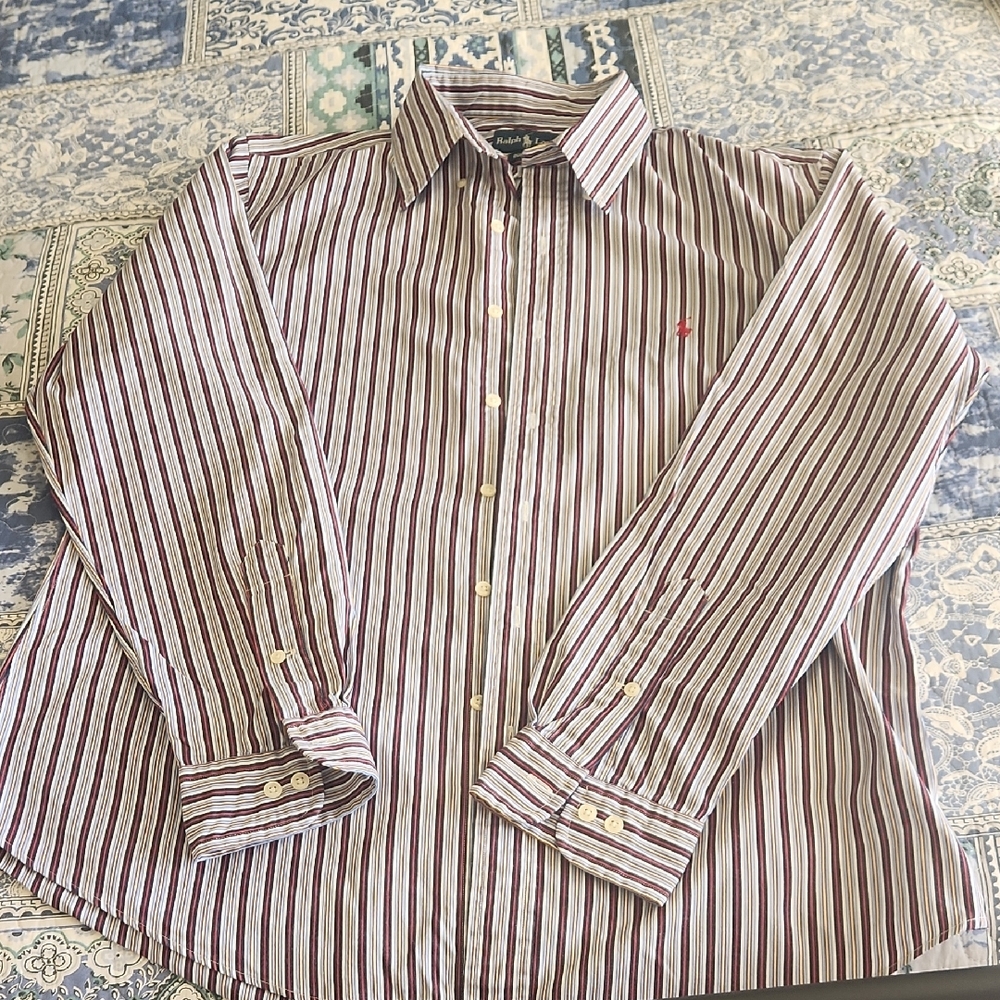 Ralph Lauren Red and White And Black Casual Button Down Shirt